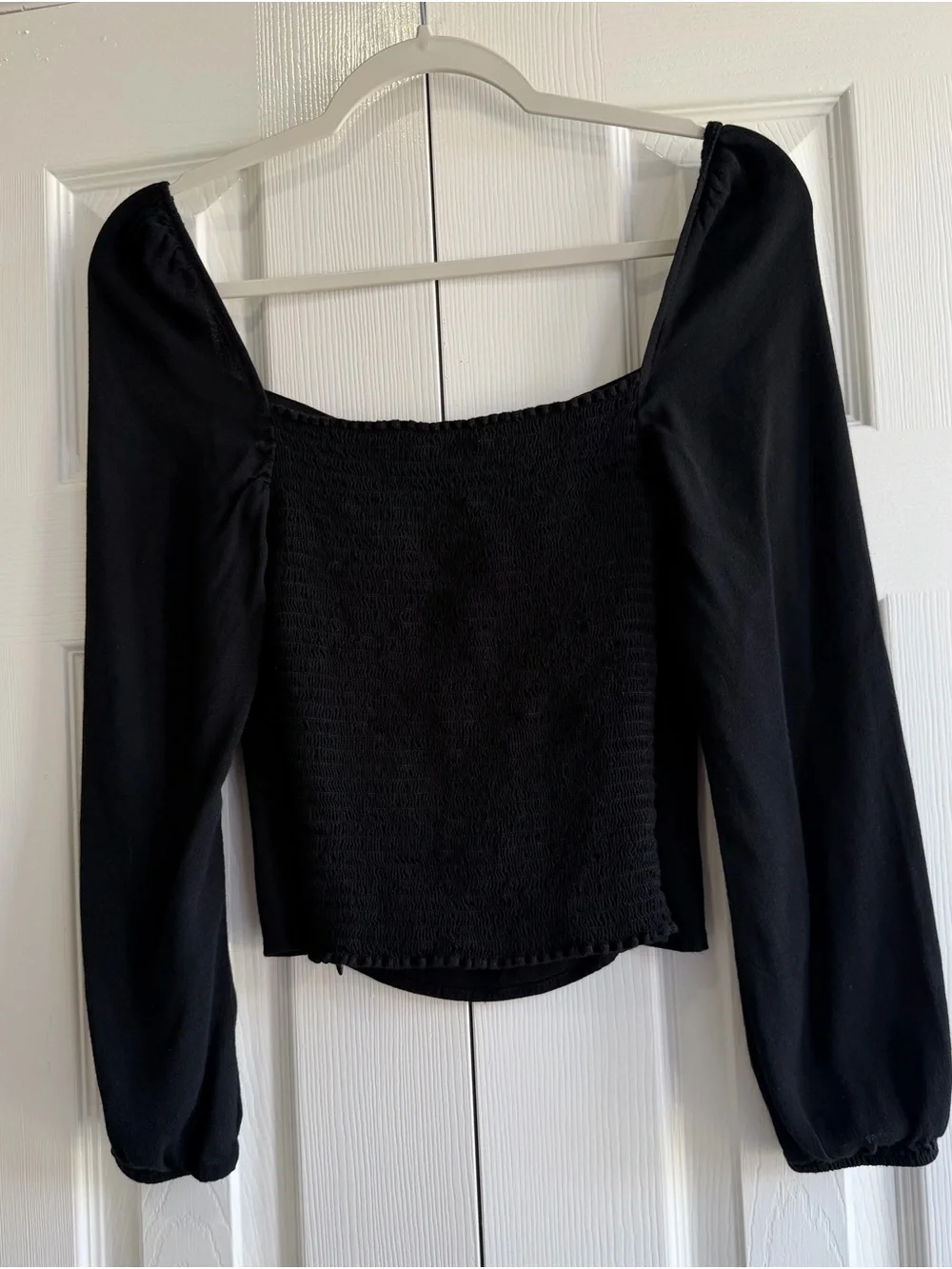 Reformation Black Square Neck Long Sleeve Blouse